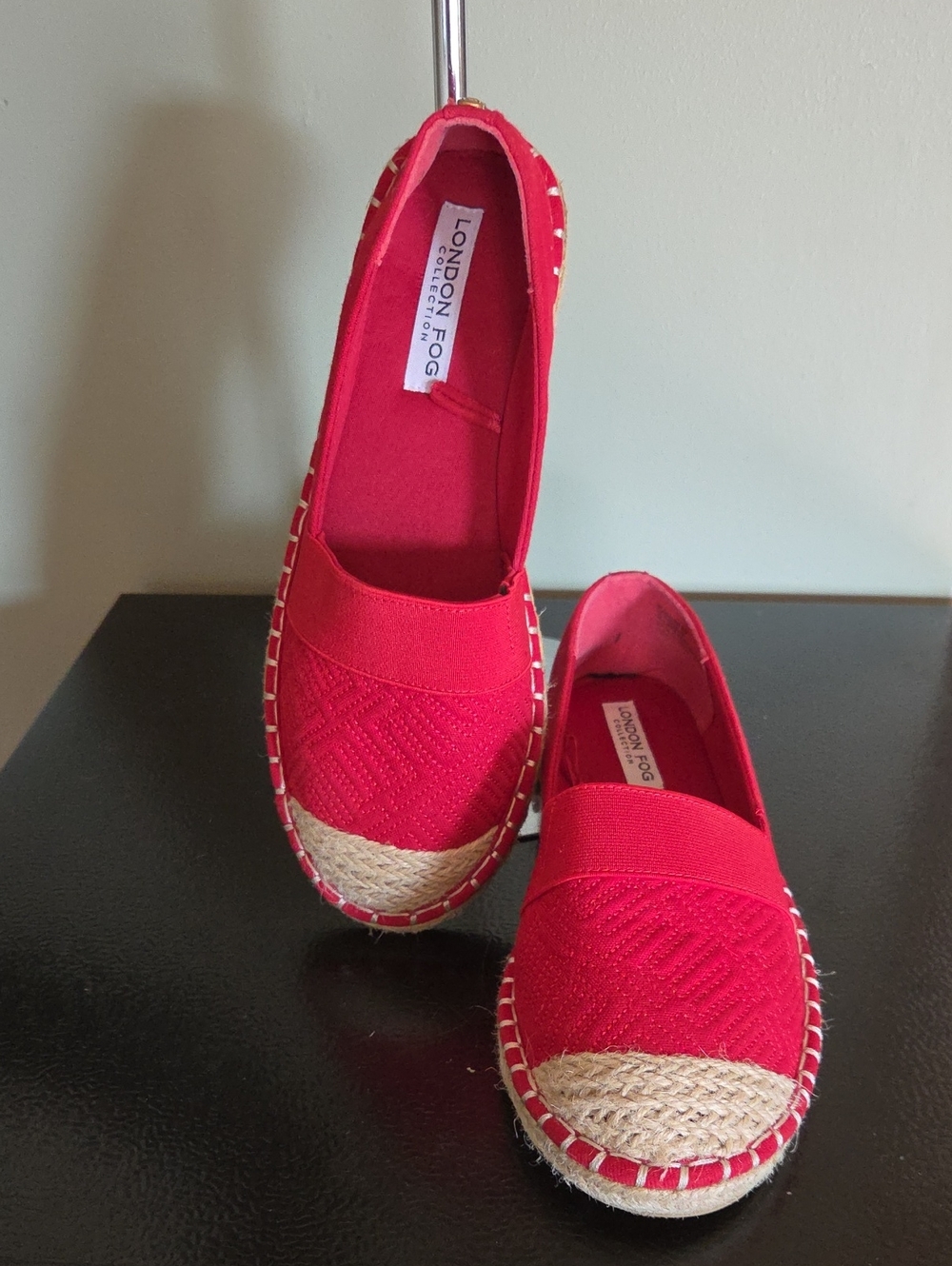 London Fog Red Espadrille Slip-On Flats with Jute Toe Sz 8W